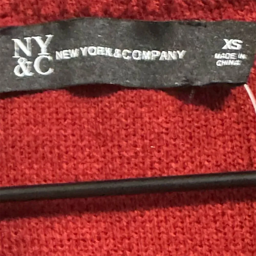 NWT New York & Company Cardigan Sweater XS Red Gold Chain Trim OpenFront Holiday